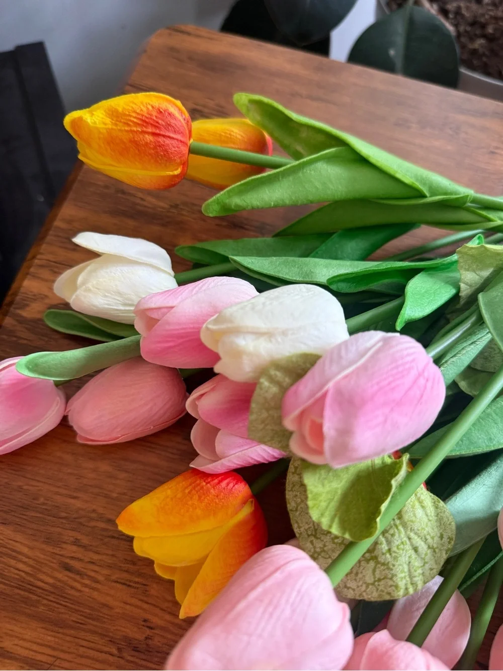 Artificial Tulip Bouquet - Pink, Yellow, White - Home Accents